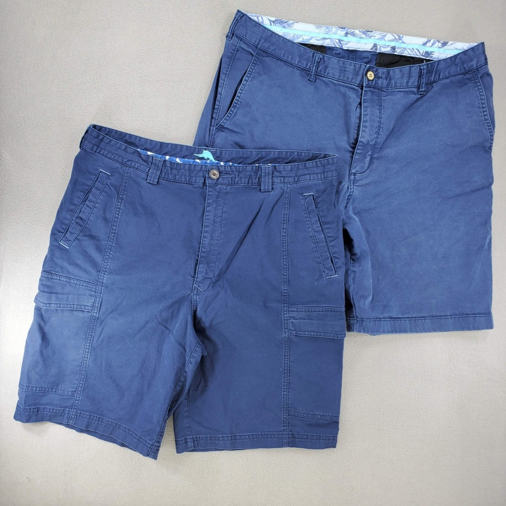 Tommy Bahama Shorts Bundle Mens 38 Blue Chino Cargo Cotton Tencel Blend Lot of 2